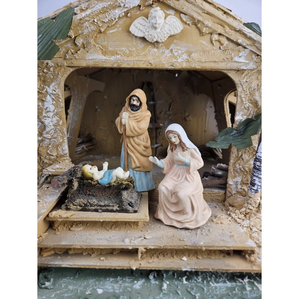 Vintage Mercuries Porcelain Christmas Nativity Scene Set Of 10 Handpainted w/Box